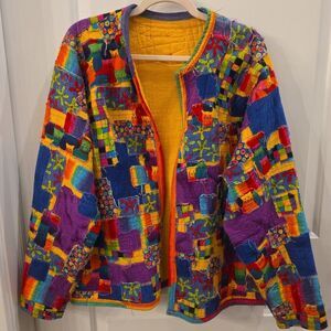 Vintage Upcycled STARTER Jacket Quirky Artsy Colorful Cats Patchwork XL-XXL OOAK